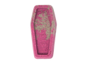 pink and grey coffin shaped bath bomb that says witch baby