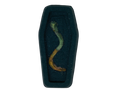 black coffin bath bomb with embedded soapy gummy worm