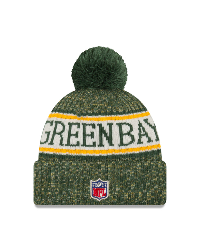 new era,green bay packers,2018,on field,cold weather,beanie,skullie,hat,headwear,sport,knit cap,clothing accessories