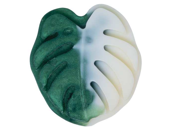 green witch soap shaped like a monster leaf colored in green and white