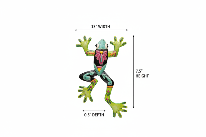Hand Painted Steel Frog with Dimensions