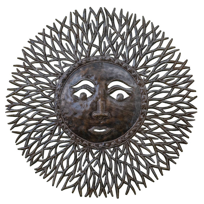 Hand Chiseled and Painted Haitian Oil Drum Thistle Sun Decor