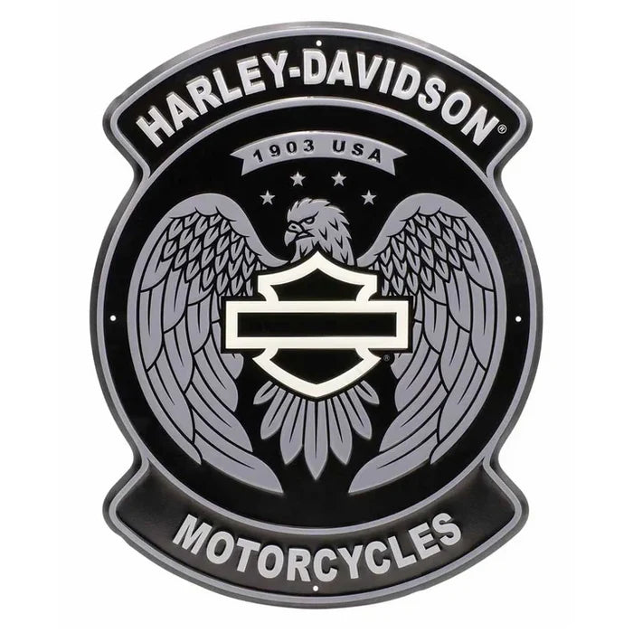 HARLEY-DAVIDSON® EMBOSSED TIN SIGN - OPEN BAR & SHIELD EAGLE