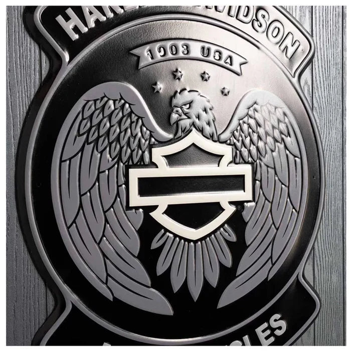 HARLEY-DAVIDSON® EMBOSSED TIN SIGN - OPEN BAR & SHIELD EAGLE