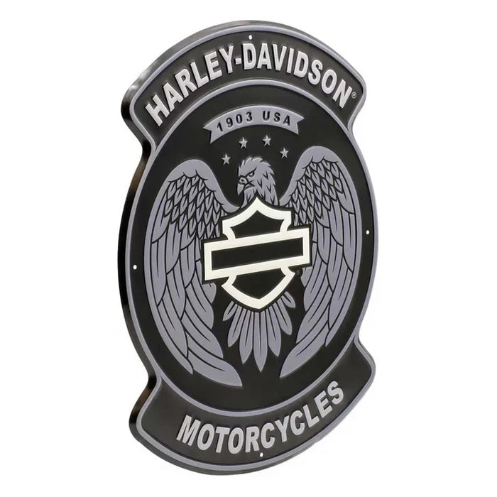 HARLEY-DAVIDSON® EMBOSSED TIN SIGN - OPEN BAR & SHIELD EAGLE