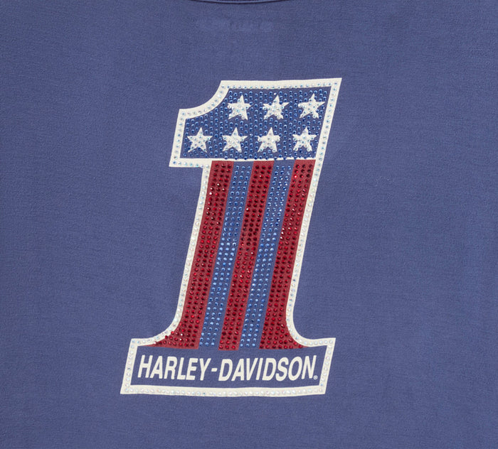 HARLEY-DAVIDSON® LADIES BLUE NUMBER 1  TEE BLING