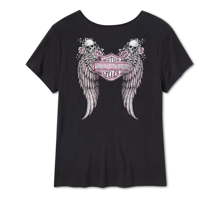 HARLEY-DAVIDSON® LADIES TEE BLING ANGEL WINGS BLACK