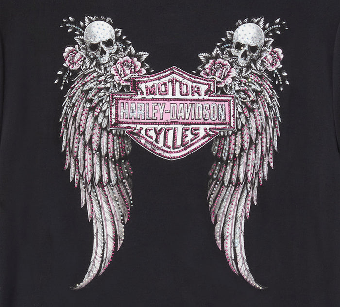 HARLEY-DAVIDSON® LADIES TEE BLING ANGEL WINGS BLACK