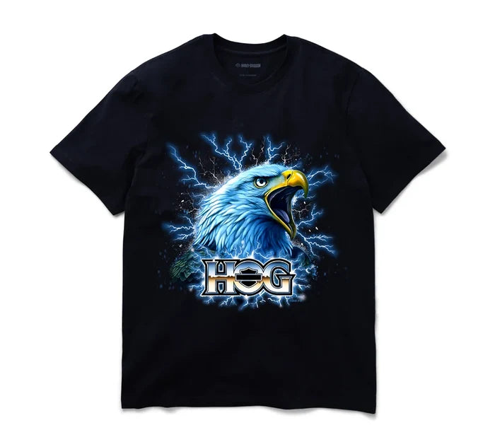 HARLEY-DAVIDSON® MENS TEE KNIT , ELECTRIC EAGLE HOG BLACK