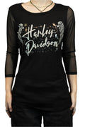 HARLEY-DAVIDSON® RATTA TAT 3/4 SLEEVE CREW NECK TOP