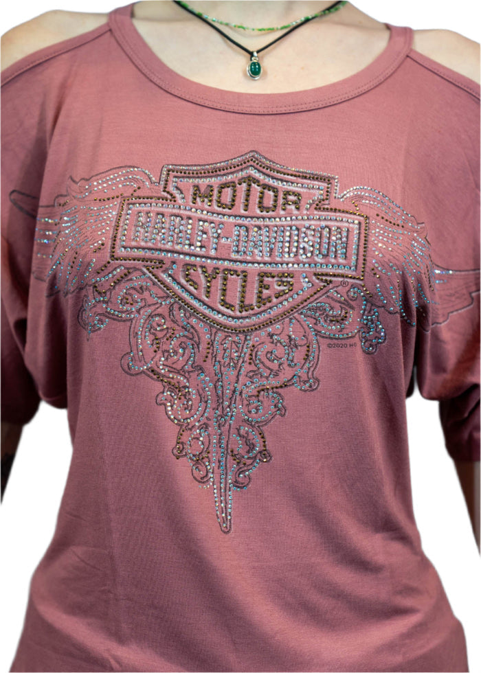 HARLEY-DAVIDSON® WOMENS BRICK HOUSE SHORT SLEEVE SCOOP NECK TOP