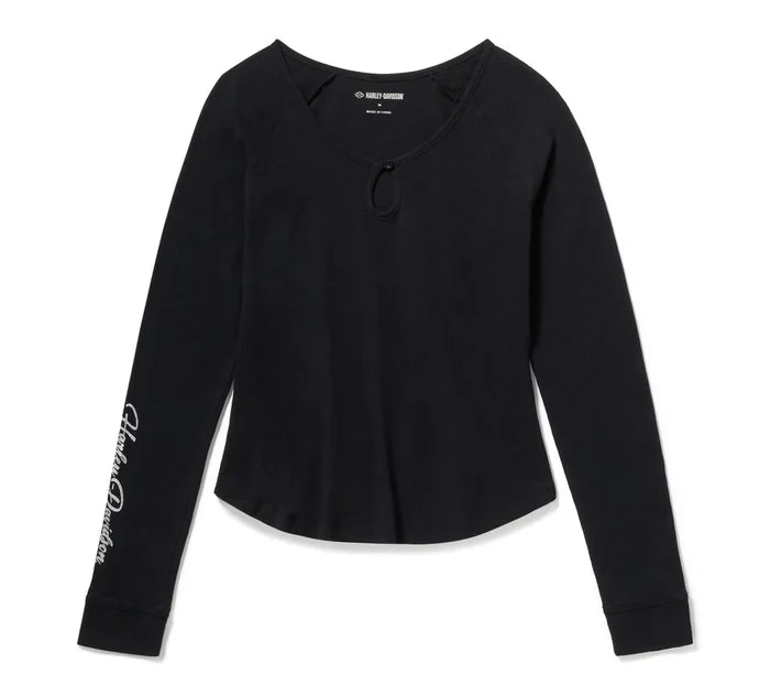 HARLEY-DAVIDSON® WOMENS HENLEY KNIT BLING  BLK