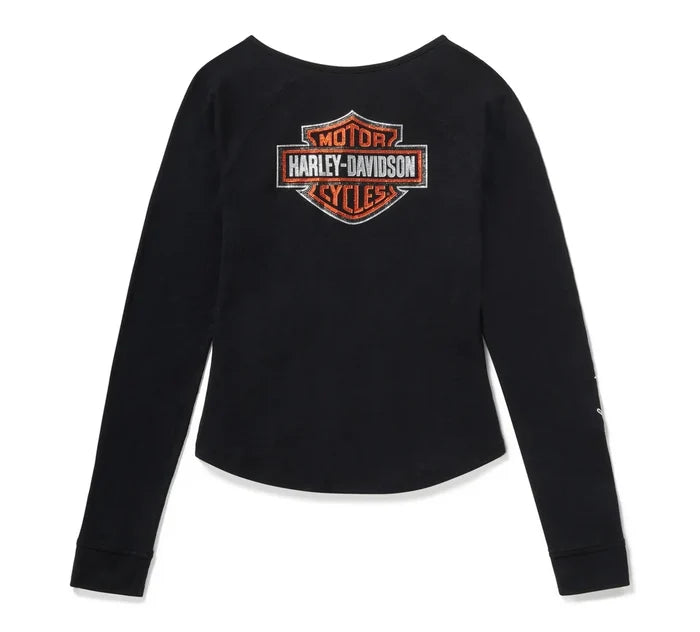 HARLEY-DAVIDSON® WOMENS HENLEY KNIT BLING  BLK