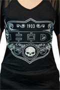 HARLEY-DAVIDSON® WOMENS MIGHTY FEATHERS SHORT SLEEVE V-NECK TOP