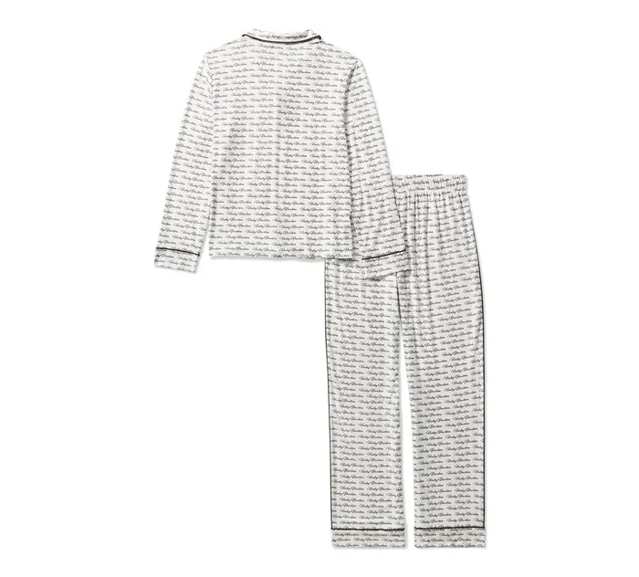 HARLEY DAVIDSON® WOMENS PAJAMA PANT SET WHITE / BLACK PRINT