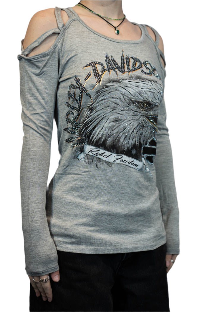 HARLEY-DAVIDSON® WOMENS REBEL FREEDOM LONG SLEEVE SCOOP NECK TOP