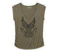 HARLEY-DAVIDSON® WOMENS TEE KNITBLING MUSCLE , BORN TO FLY GREEN
