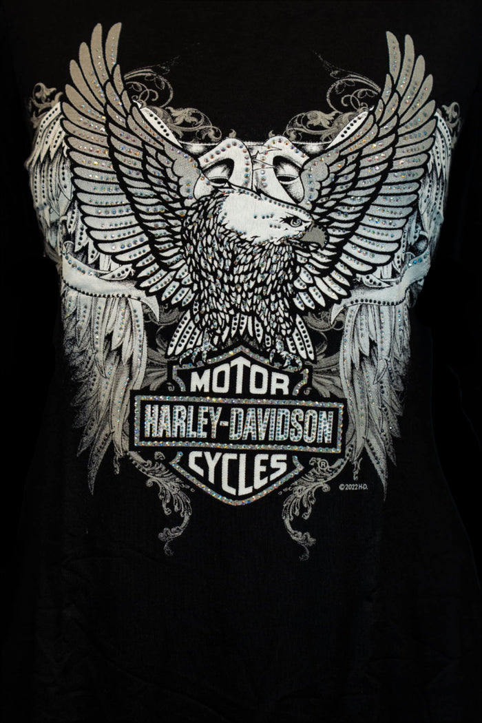 HARLEY-DAVIDSON® WOMENS THRILL RIDE G LONG SLEEVE SCOOP NECK TOP