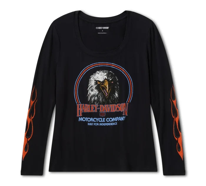 HARLEY-DAVIDSON® WOMENS TOP KNIT BLING RIP/REPAIR WILD RIDE BLK