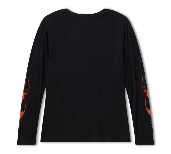 HARLEY-DAVIDSON® WOMENS TOP KNIT BLING RIP/REPAIR WILD RIDE BLK
