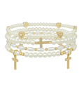Heart Charm Pearl Bracelet Set