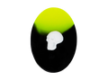 neon yellow and black oval soap with white skull on top