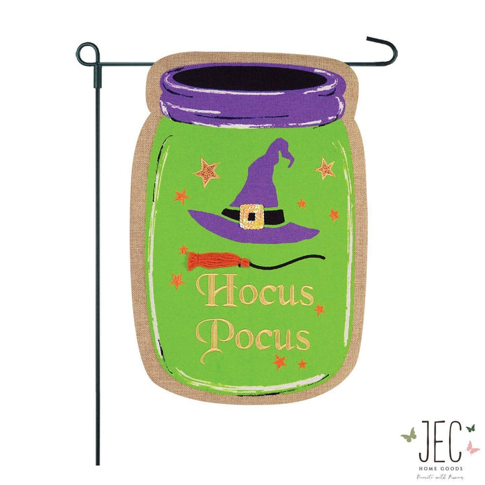 Hocus Pocus Mason Jar Burlap 2-Sided Garden Flag - Posh West Boutique