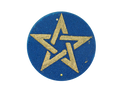 Circular blue bath bomb with gold star painted in glitter and small gold star glitters