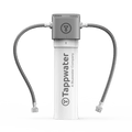 The Tappwater Inline Filter SMR features a gray and white cylindrical body, two flexible metal hoses at the top, and the Tappwater logo on the front.