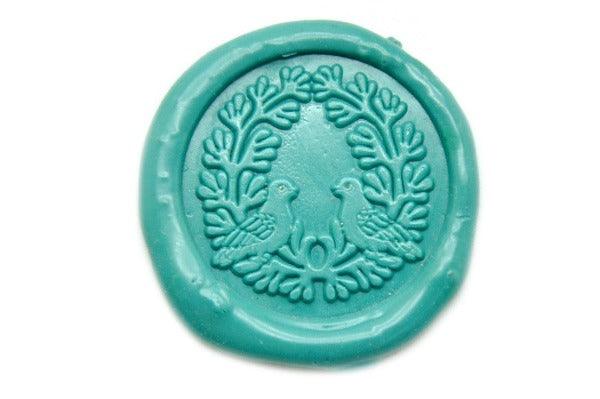 Japanese Kamon Hato Lovebirds Bird Wreath Wax Seal Stamp - Backtozero B20 - Bird, japanese family crest, Kamon, Nature, Signature, signaturehandle, Turquoise, wreath