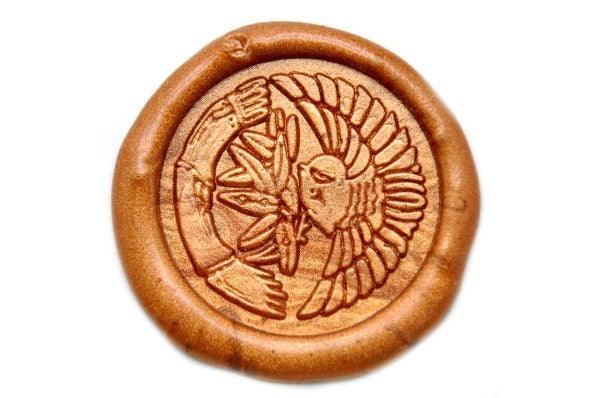 Japanese Kamon Sasa Bird Bamboo Wax Seal Stamp - Backtozero B20 - Bird, Copper Gold, Japanese, japanese family crest, Kamon, Signature, signaturehandle