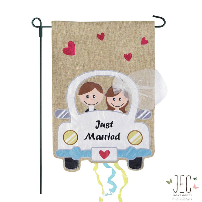 Just Married Car Burlap 2-Sided Garden Flag - Posh West Boutique