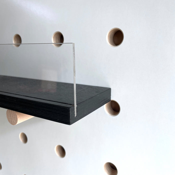 detail black painted shelf pegboard with clear front for kreisdesign pegboards