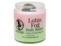 Jar of Lotus Fog Body Butter with pink and green gradient on a white background