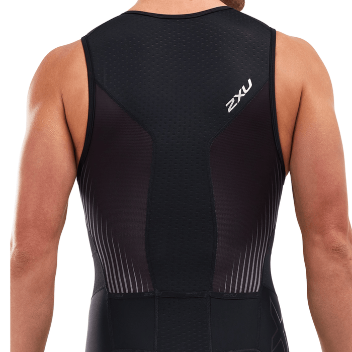 back view mens 2xu black and shadow trisuit