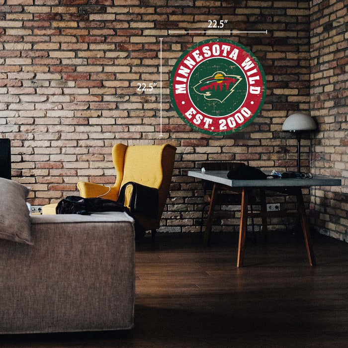 Minnesota Wild Sign - 22" Round Distressed Logo
