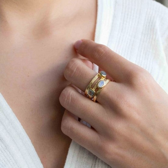 Moonstone, Labradorite and Blue Topaz 18k Gold Plated Statement Ring