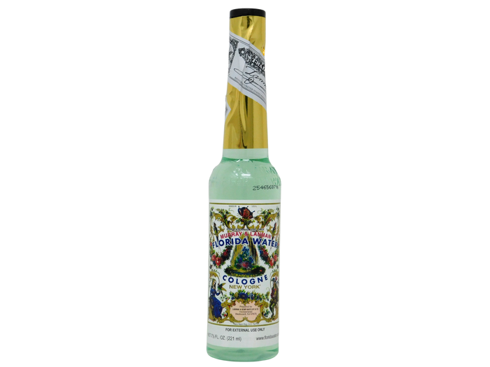 Bottle of Florida Water cologne on a white background