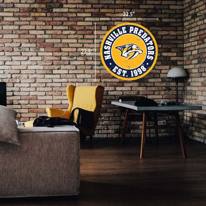 Nashville Predators Sign - 22" Round Distressed Logo