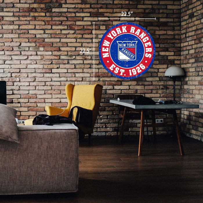 New York Rangers Sign - 22" Round Distressed Logo