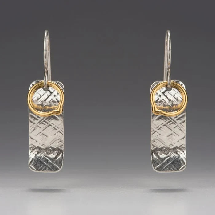 Nichole Collins - Earrings - Textured Rectangle with Vermeil Circle #V203