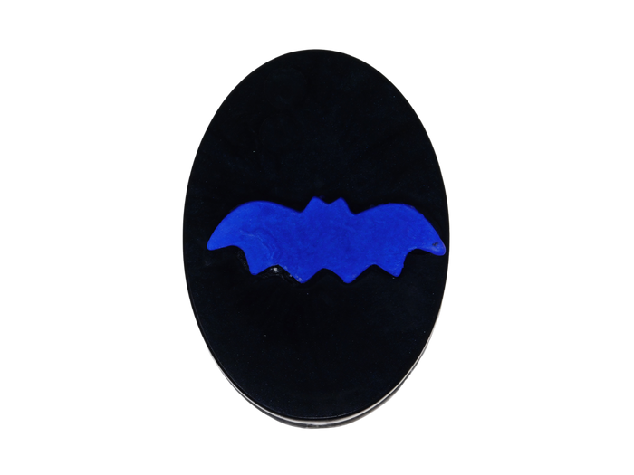 black oval soap with purple bat