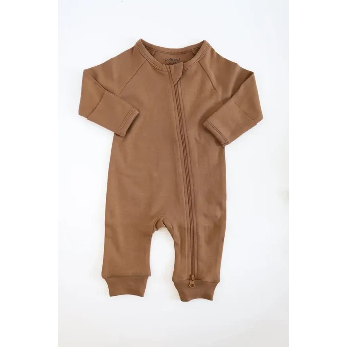 Organic Cotton Baby Zipper Romper (Cozy Brown)
