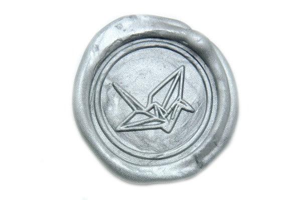 Origami Crane Wax Seal Stamp - Backtozero B20 - bird, crane, her, him, Origami, Signature, signaturehandle, Silver