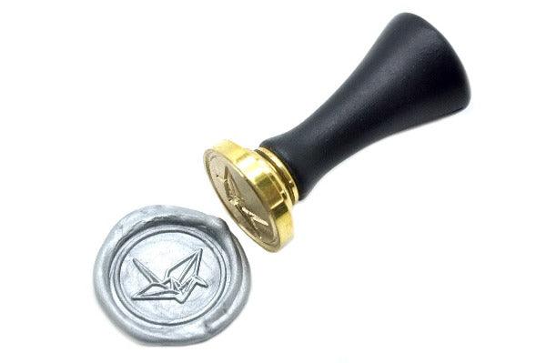 Origami Crane Wax Seal Stamp - Backtozero B20 - bird, crane, her, him, Origami, Signature, signaturehandle, Silver
