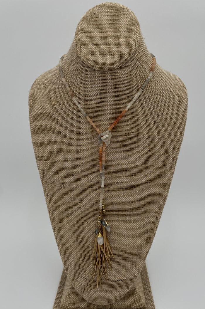 Pebbles & Gold - White Sapphire, 24k Gold Dipped Moonstone, Pyrite accents on Moonstone Strand
