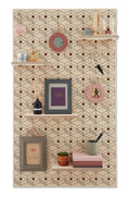 Large high quality pegboard in natural birch with graphic 3D pattern print. Shelves and peg hooks. picture frames & books