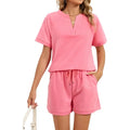 Pink V Neck Short Sleeve Top & Shorts Set