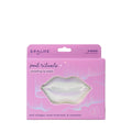 Packaging of Pout Rituals smoothing lip masks with 6 pairs visible through a clear window, on a pink background with product information.