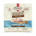 Primal Freeze Dried Rabbit for Cats package, featuring freeze-dried raw nuggets, rabbit meat image, and claims of organic, single-protein nutrition for adult cats.
